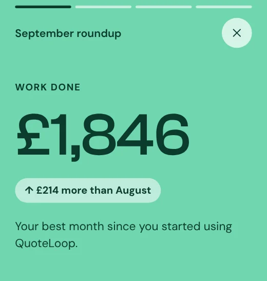 A September roundup card: £1,846 of work done, £214 more than August